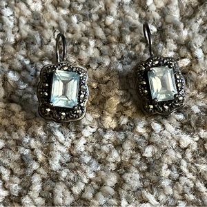 Marcasite aquamarine stone earrings